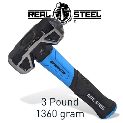 Real Steel Jacketed Graphite Drilling Sledge Hammer, Cross Striking Head, 3 lb | 1380 gram