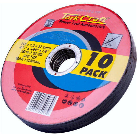 115 x 1.0 x 22mm Industrial Cutting Disc 10 Pack