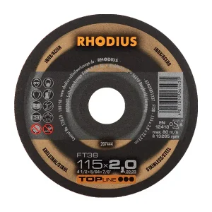 Rhodius FT38 Stainless Steel Freehand Cutting Disc, Flat, Type 41 - 115mm x 2mm x 22.23mm