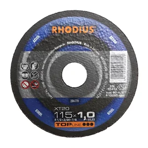Rhodius XT20 Extra Thin Mild Steel Cutting Disc, Flat, Type 41 - 115mm x 1mm x 22.23mm